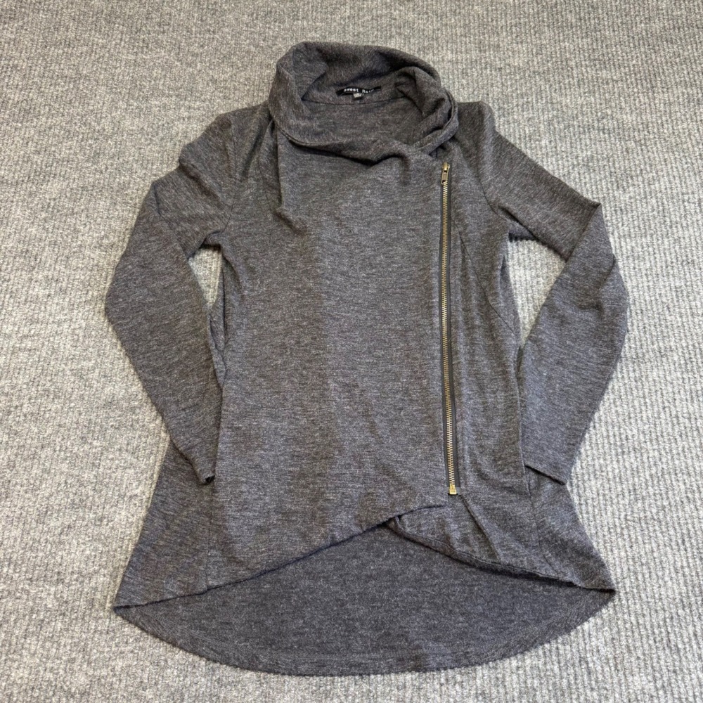 Sweet Rain Women's M Charcoal Gray Zip Draped‎ Moto Jacket Shawl Collar